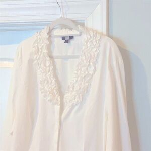 White Ruffle-Trim Blouse